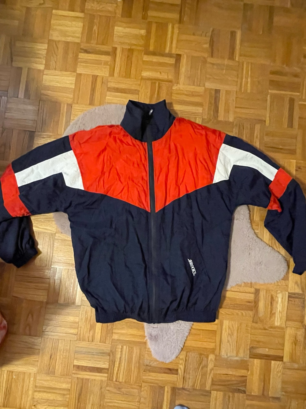 Brooks Red and Navy Colorblock Windbreaker Jacket